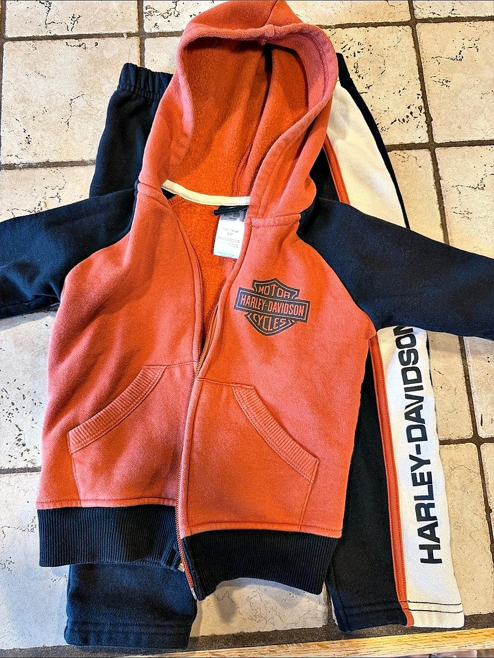 Harley-Davidson Kids Hoodie & Pants Set in Orange & Black Size 2/3T